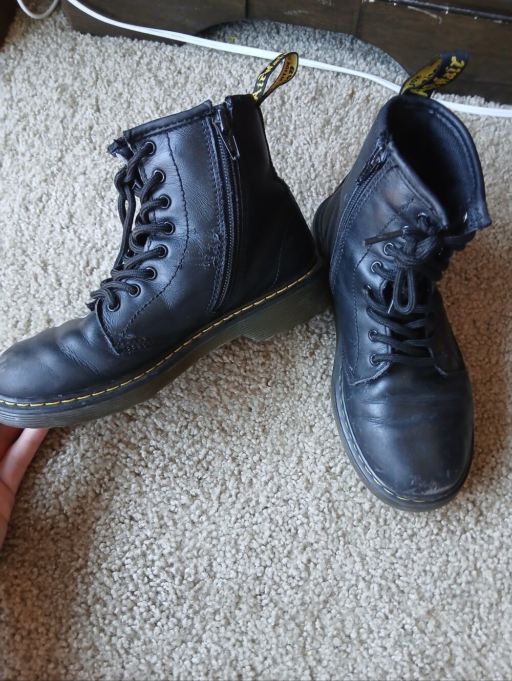 Dr. Martens Black Leather Lace-Up Combat Boots with Side Zip
